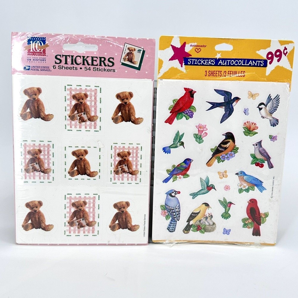 Vintage Ambassador Post Office, Birds, Teddy Bear Stickers, Still Sealed USA